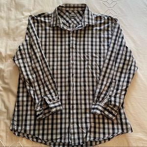 Kenneth Cole Reaction Slim Fit White/Black/Grey Plaid Pattern Long Sleeve